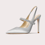 Size 34 45 Women's Diamond Bao Head Sandals 2025 New Thin Heel Pointed Sheepskin Leather High Heels Women's Wedding Shoes
