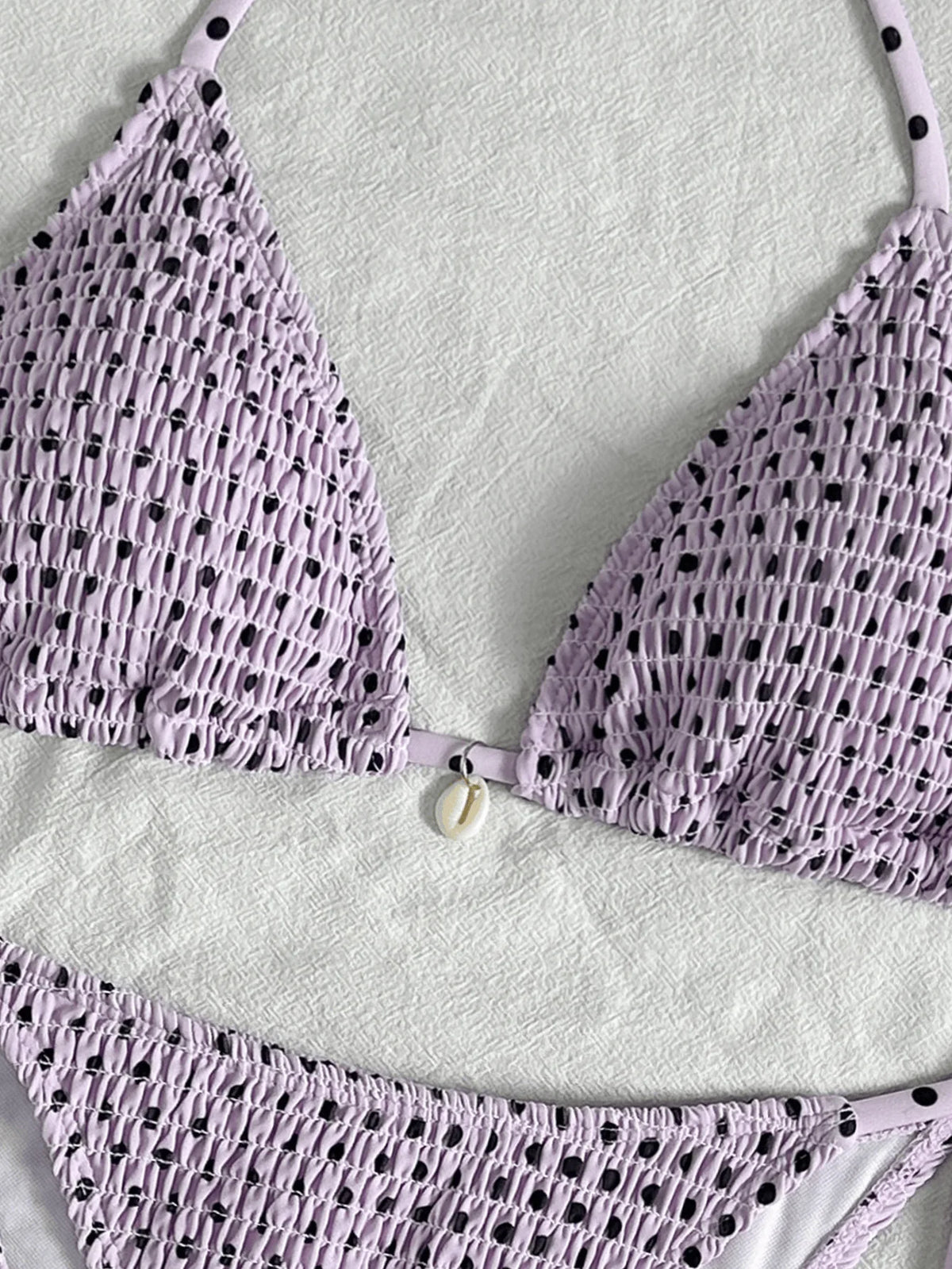 Sexy Purple Polka Dot Print Bikini Set Women Shell Pleate Push Up Bra Bandage Thong Swimsuit 2026 Summer Bathing Suit Swimwear
