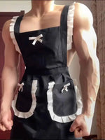 Sexy Women's Erotic Set Male Servant Uniform Men's Cosplay Charming Backless Deep V Suspenders Sleeveless Bowknot Dress AEUI