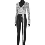 FDYOUI Women's V-neck Long Sleeve Lace T-shirt 2026 Ladies Chic Bandage Lace Tee Shirts Pink Streetwear Girls Slim Crop Tops