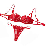 Floral Embroidery Sexy Lingerie Set Women Transparent Bralette Underwire Push Up Bra Panty 2 Piece Set