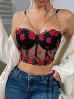 Spicy Girl Fishbone Bra Floral Strap Camisole Sexy Underwire Tube Top Flower Embroidered Top Transparent Pure Desire Casaul OCI1