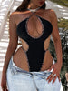 Halter Splicing Hollow Out Cross Backless Women Swimwear One Piece Swimsuit Female Monokini High Cut Bathing Suit Swim Beachwear