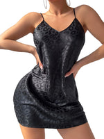 Summer Elegant Leopard Print Women Nightdress V Neck Simple Sexy Sleepwear for Home Relaxation and Party