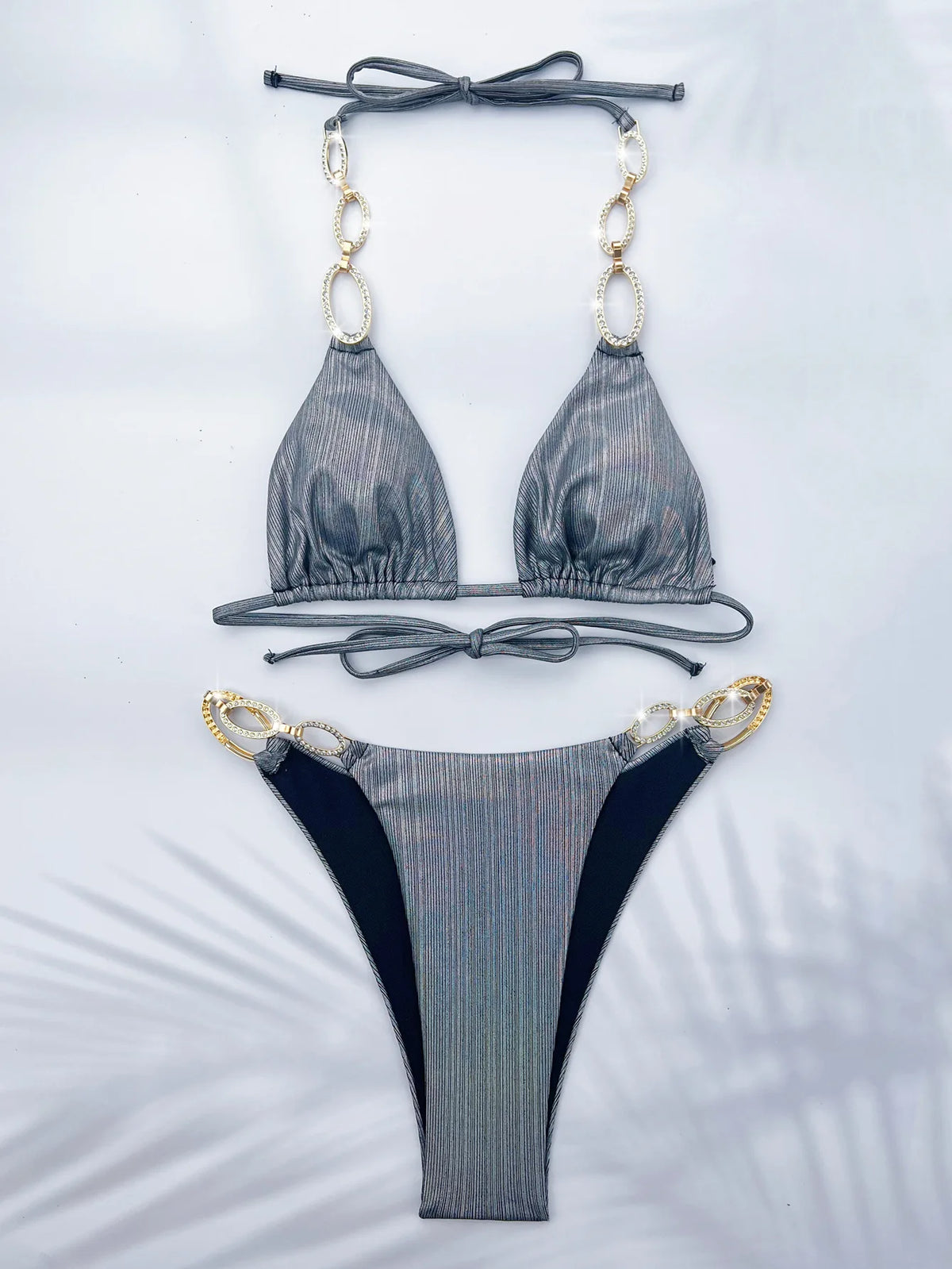 Luxury Rhinestone Bikini 2026 Women Sexy Silver Hollow Push Up Micro Swimsuit Beach Bathing Suit Diamond Thong Swimwear Biquini