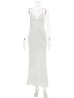 Ahagaga Sexy Women's Maxi Dresses Bodycon Slim Sheath Solid Lace Patchwork Backless Summer Beach Vacation Casual Vestidos Robes
