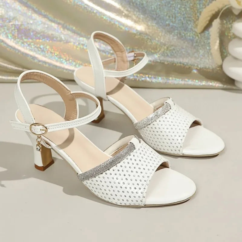 Women's High Heel Sandals 2026 Summer New Rhinestone Sequin Sandals Black Elegant Party High Heels Women's Shoes