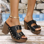 Women Slippers 2026 Summer New Fashion Elegant Soft Platform Shoes Ladies Chunky High Heels Buckle Casual