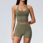 Quick Drying 2 Pcs Yoga Sets Women V Neck Slimming Sports Tank Top High Waist Shorts Fitness Suit Outwear Gym Running Tracksuits
