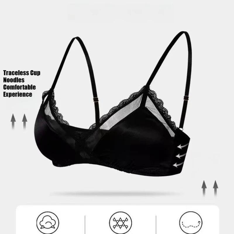 Sexy Thin Triangle Cup Women's bra Tube Top Solid Color Lace Side No Rims Push Up Bra With Padding Gather Backless Bra For Girl