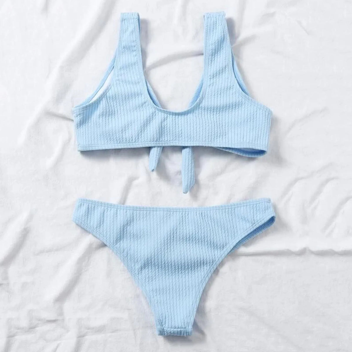 New Summer Women Sexy Bikini Set Women Minimalist Solid Color Strap Split Swimsuit Hanging Neck Suspender Bikini Top for Women