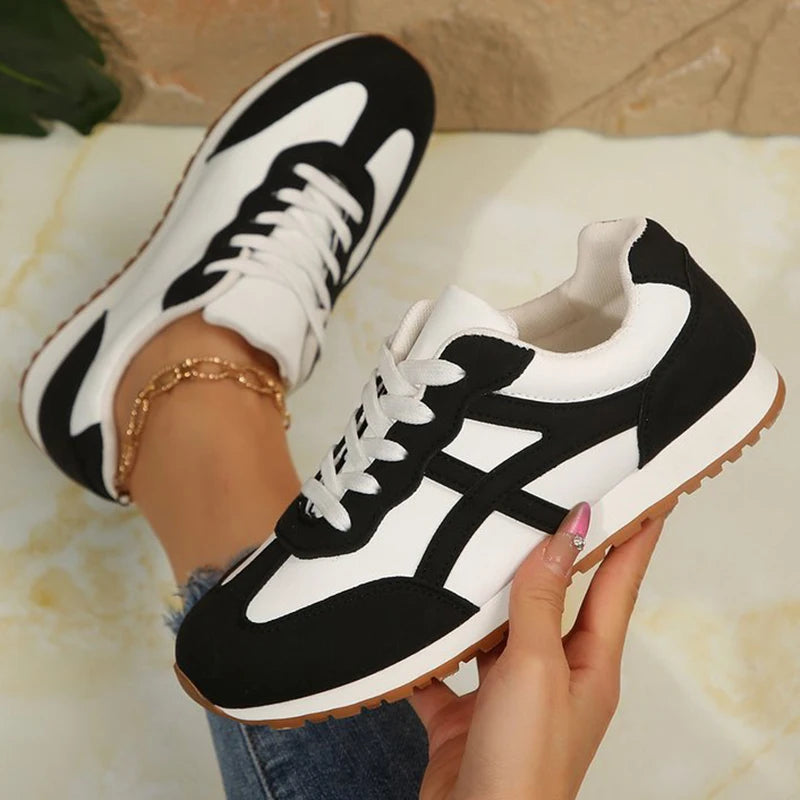 Black White Mix Color Sneakers Women Low Top Non Slip Sports Shoes Woman Lace Up Plus Size 35-43 Vulcanize Shoes Female