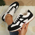 Black White Mix Color Sneakers Women Low Top Non Slip Sports Shoes Woman Lace Up Plus Size 35-43 Vulcanize Shoes Female