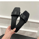 Ladies New Black White Flat Slippers Women Genuine Leather Peep Toe One Strap Mules Shoes Woman Summer Slides Comfort Clogs