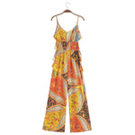 Paisley Print Bohemian Wide Leg Long Pants Jumpsuit Women Summer New Overalls Spaghetti Strap Loose Casual Boho Jumpsuit Tassel