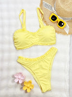 DEKA Ladies Yellow Bikini Set Bow Tie Sexy Swimsuit Tankini Fashion Ruffled Bikini Swimwear Women Swimming Suit Summer Beachwear