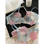 Pure Desire French Lace Bra Set Rose Embroidery Minimizer Wireless Comfort Support Full Bust Anti Sagging Breathable No Show USA