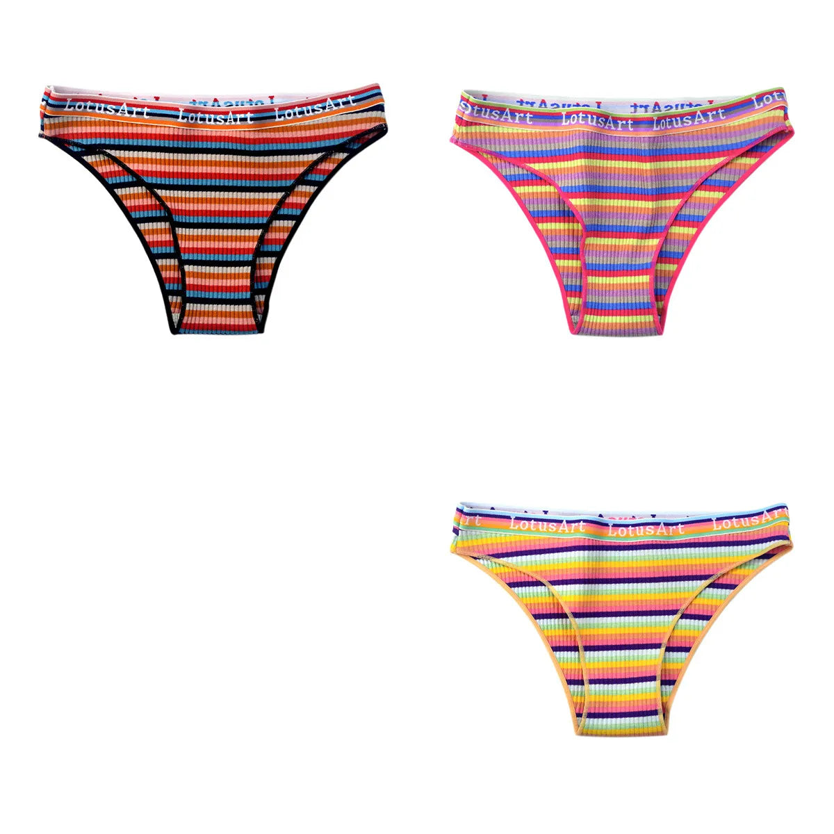 3Pcs/Set Cotton Panties For Women Colorful Striped Underwear Low Waist Briefs Breathable Underpants Female Sexy Lingerie M-XXL