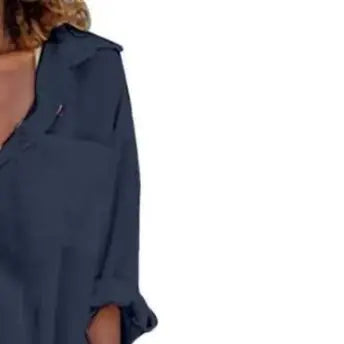 Beach Holiday Dress Women Summer Shirt Dress Lapel V-neck Solid Color Pockets Design Side Split Loose Fit Thin Midi Dress