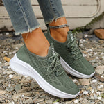 Spring Summer Breathable Mesh Sport Shoes Women Slip On Hollow Out Knitted Flats Shoes Woman Plus Size 43 Thick Sole Sneakers