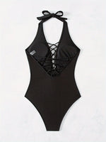 ZTVitality Sexy Solid Backless One Piece Swimsuit 2025 New Arrival Halter V Neck Padded Bra Swimwear Women Summer Bathing Suit