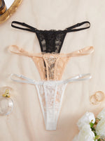 3-Pack Sexy Lace Women's Panties Adjustable Waistband Semi-Transparent Sexy Floral Lace Women's Sexy Lingerie Underwear