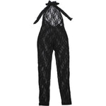 Women Halter Neck Lace Mesh Jumpsuit Sheer See Through Sleeveless Backless Bodycon Romper Y2K Clubwear Party Nightclub Outfit