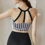New High-end Yoga Lingerie Women's One-piece Fixed Cup Shock-proof Underwear Gathering Sexy Printed Wide Shoulder Strap Vest