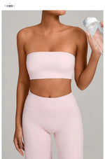 Padded Backless Bandeau Sports Bra Gym Women Crop Tube Top Seamless Yoga Top Sexy Workout Sportswear Push-up Fitness Underwear