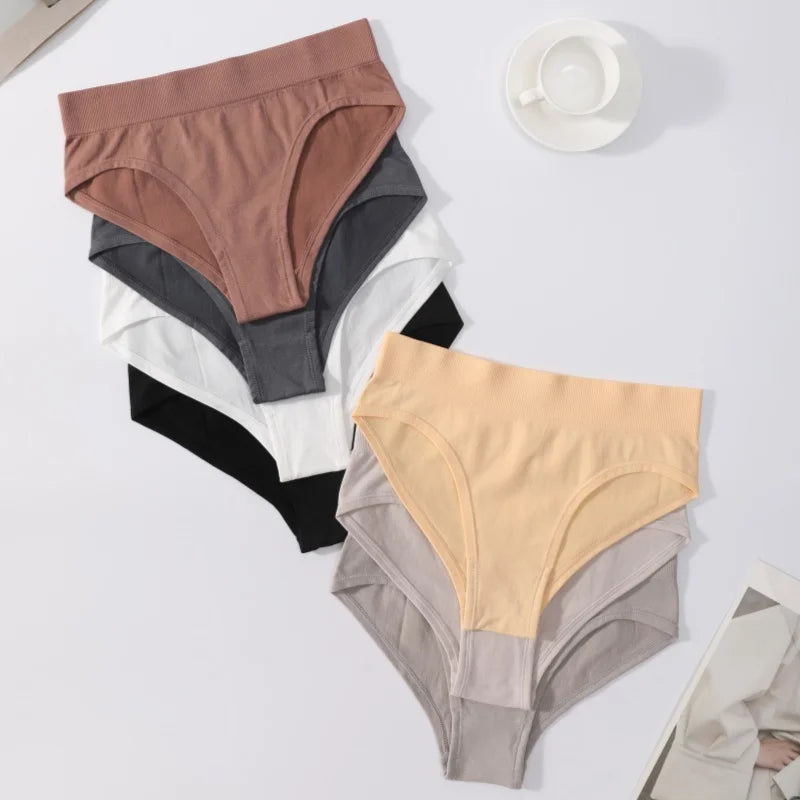 3Pcs/Set High Rise Briefs Women Classic Panties Female Underpants Solid Color Panty Plus Size Underwear Sexy Lingerie S-3XL