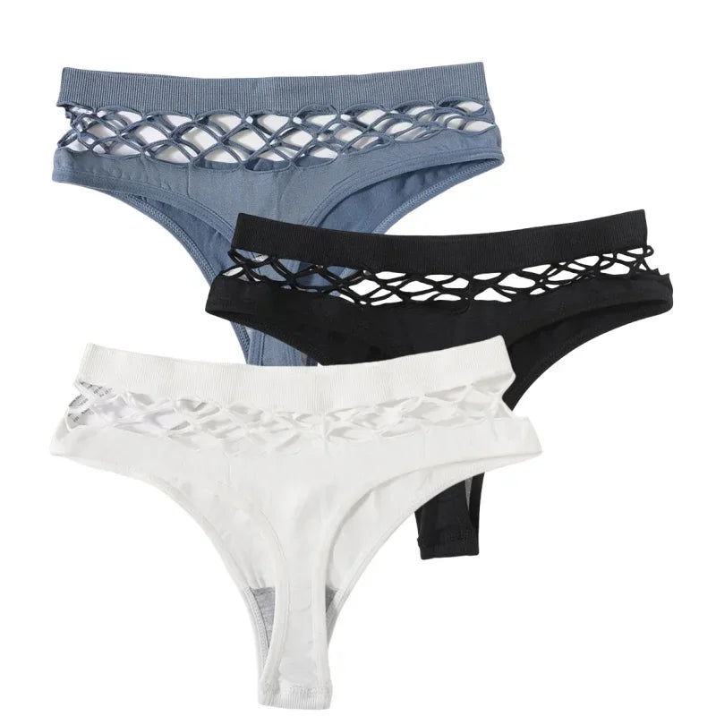 3Pcs/Set Sexy High Rise Panties Women Thongs Comfort G-String Underwear Sexy Lingerie Hollow Bottoms Female Underpants M-L
