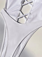Sexy Hollow Out Cross One Piece Swimsuit 2026 Women White Black Deep V Neck Backless Thong Bikini Beach Bathing Suit Swimwear