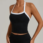 Women's Seamless Yoga Tank Top - Adjustable HALTER Neck & Quick-Dry Fitness Shirt Color Block Running Sports Gym Workout Top