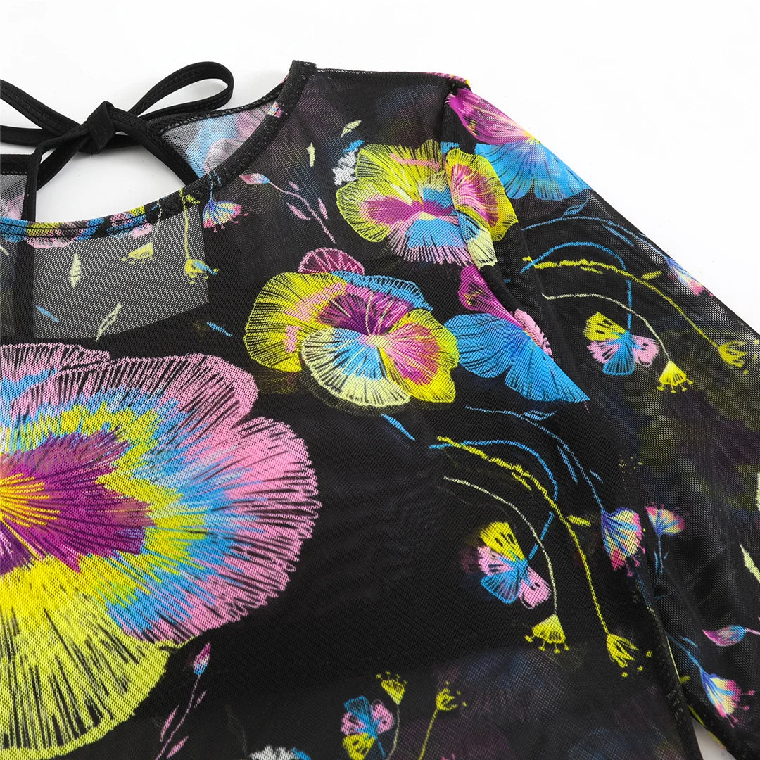 S - XXL 3PCS New Printed Long Sleeve With Pants Sarong Women Swimwear One Piece Swimsuit Female Bather Bathing Suit Swim K7180