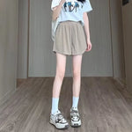 Summer Shorts Skirts Women Elastic High Waist Casual Wide Leg Shorts Korean A Line Loose Mini Skirt Black Short Pants