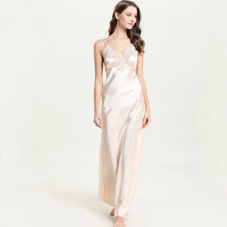 Women's Nightdress Lace Satin Nightgowns Sexy Lingerie Long Chemise Sleepwear