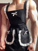 Sexy Women's Erotic Set Male Servant Uniform Men's Cosplay Charming Backless Deep V Suspenders Sleeveless Bowknot Dress AEUI