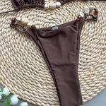 Shiny Halter High Leg Cut Beads Bikini Women Swimwear Female Swimsuit Two-pieces Bikini Set Padded Bather Bathing Suit Swim Lady