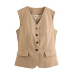Women's Fashion Versatile Vest Solid Color Tailored Vest Three Pack Sleeveless V Neck Button Down For Women Office Wear 2EKY