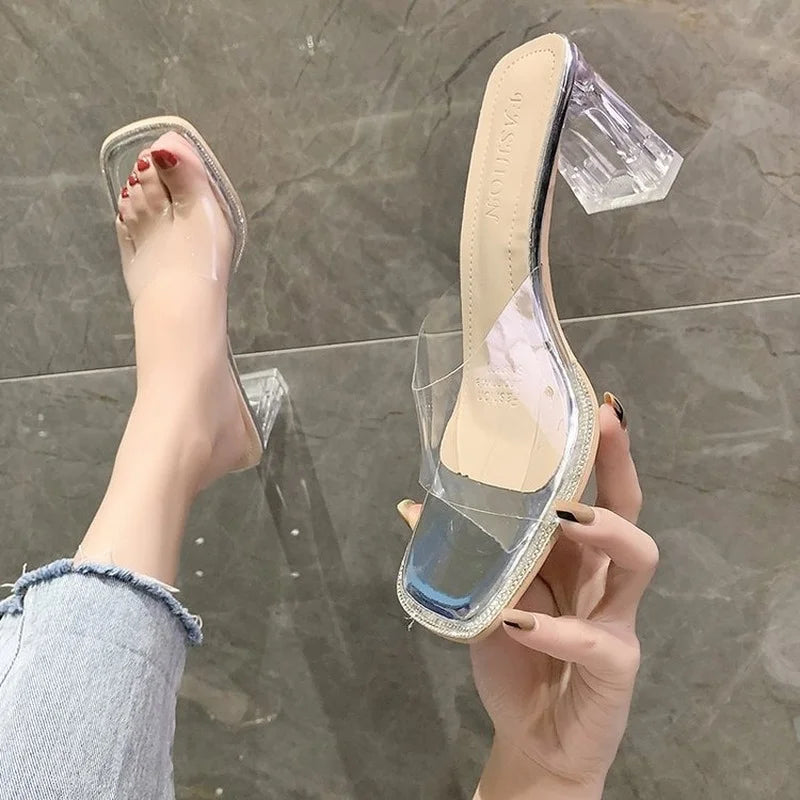 Summer Women Pumps Sandals PVC Jelly Slippers Open Toe High Heels Women Transparent Perspex Slippers Shoes Heel Clear Sandals