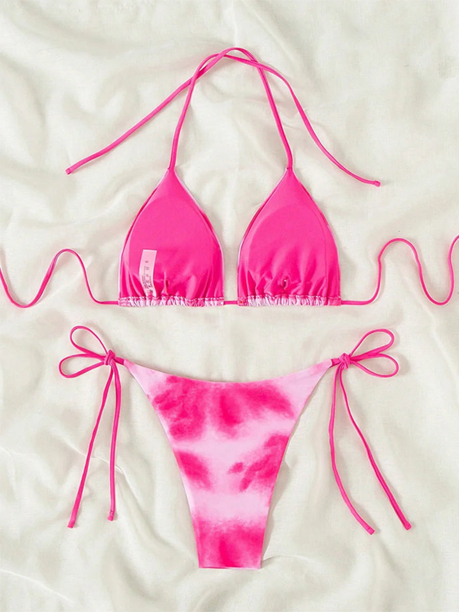 Tie Dye Bikins 2025 Mini Micro String Bikini Women Swimwear Female Swimsuit Two Pieces Bikini Set Halter Bathing Suit Swim Lady