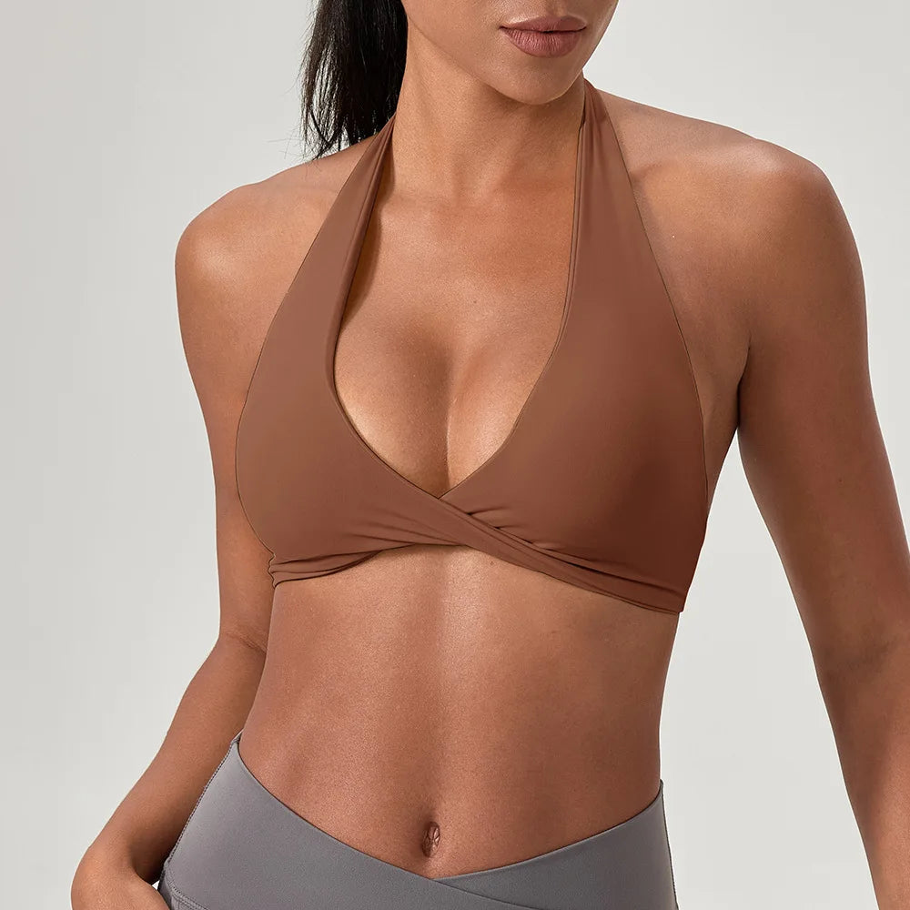 STOUREG Women's High Support Sports Bra Naked Sensation Push Up Backless Removable Pads Yoga Running Gym Tank Top