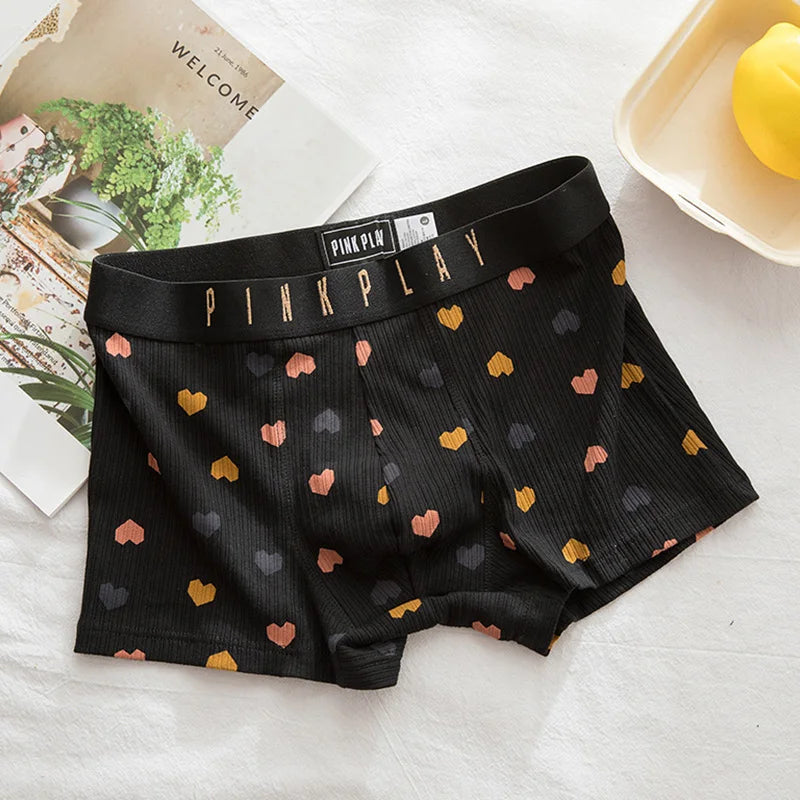 Heart Print Couple Underwear Set Men's Boxers Shorts Women's Underwear Cotton Panties for Men Women Underpants Lover's Panties