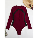 Sexy High Cut Printed Long Sleeve Zipper Surf Rash Guard One Piece Swimsuit Women Swimwear Female Bather Bathing Suit Swim V6285