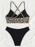 Criss Cross Back Leopard Bikini Women Swimwear Female Swimsuit Two Pieces Bikini Set Bather Bathing Suit Swim Beach Wear Lady