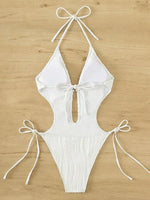 Sexy Halter V Neck Wrinkled Female Swimwear One Piece Swimsuit Women Backless Monokini High Leg Cut Bathing Suit Swim Beach Wear