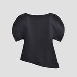 Women's Fashion Casual Short Sleeve Top Women Solid Black Boat Neck Puff Sleeve Hem Top Slim Fit Casual Blouse For Party 0PX4
