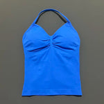 HISTELLO GYM Longline Strappy Top Women Seamless Yoga Clothing With Removable Pads V Neck Open Back Bra Workout Sports Halter