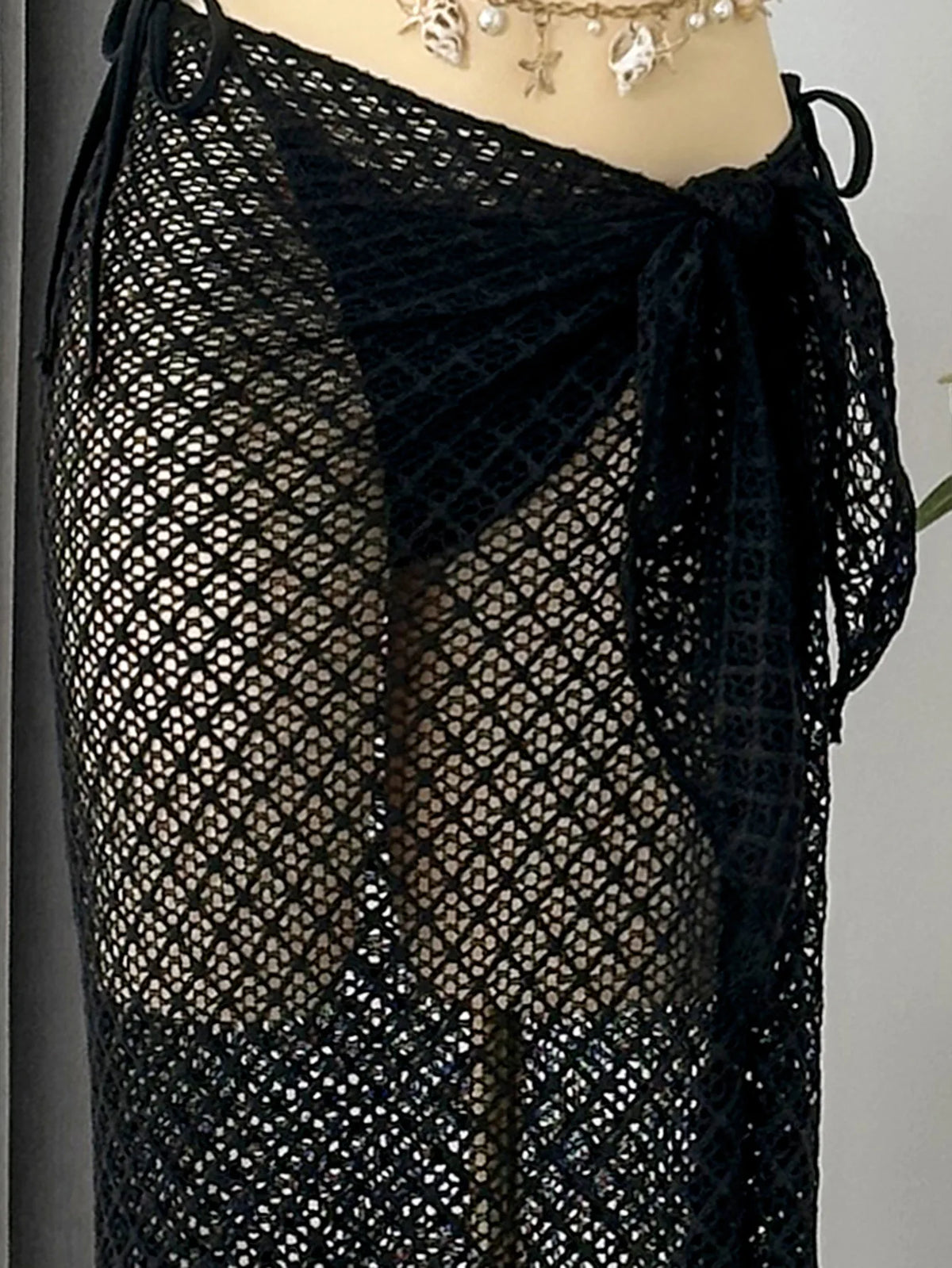Sexy Mesh Cover Up 3 Piece Bikinis Sets 2026 Women Black Metal Chain Strap Push Up Thong Swimsuit Holiday Bathing Suit Swimwear