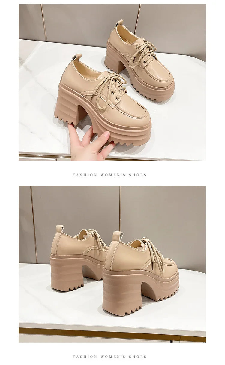 Spring Women Pumps Black Loafers Chunky 10CM High Heels High Platform British Autumn Ladies Thick Bottoms Shoes 2026 New